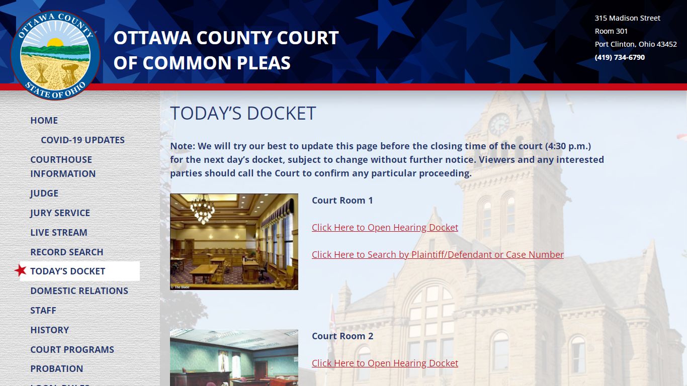 Today’s Docket – Ottawa County Court of Common Pleas